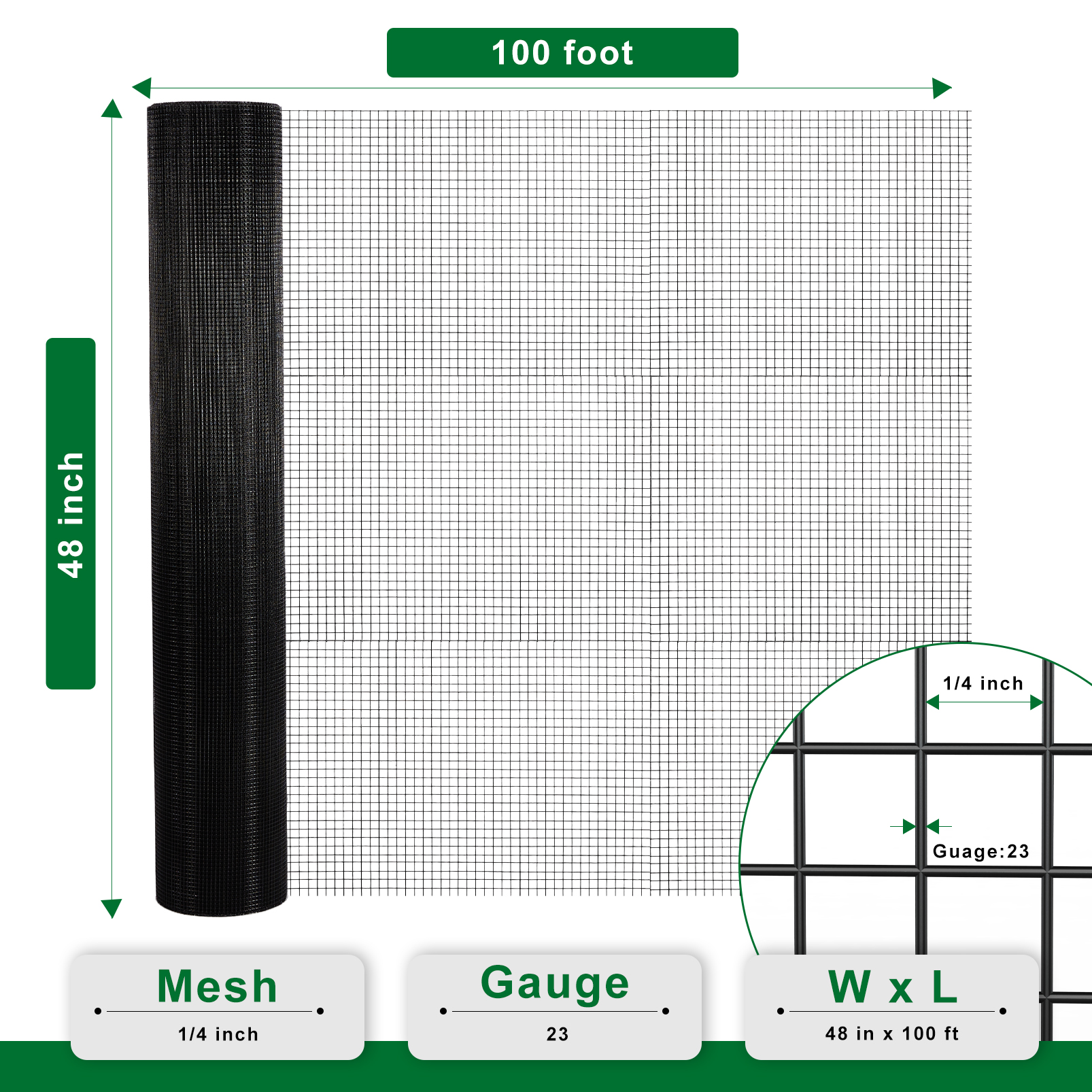 MeshFort Hardware Cloth Black 1/4 inch 48 x 100 ft